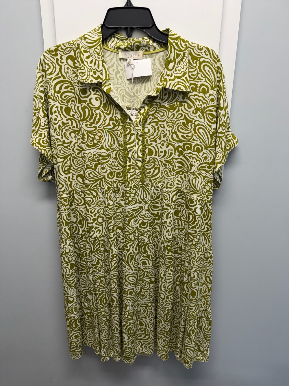 Umgee Olive & White Printed Midi Dress